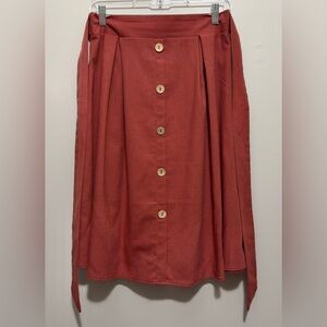 See You Monday Linen Blend Brick Red Gathered Full Skirt Front Tie Size Large